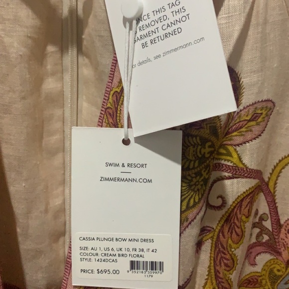 Zimmerman cassia plunge bow mini dress size 1 - Picture 6 of 10